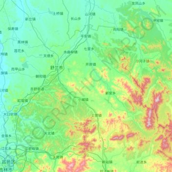 舒兰市 topographic map, elevation, terrain