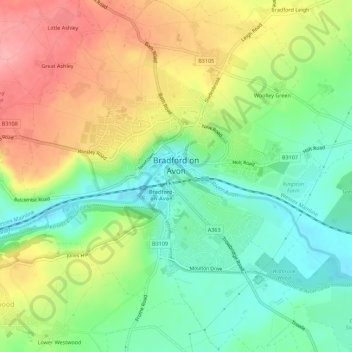 Bradford-on-Avon topographic map, elevation, terrain
