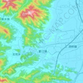 鄞江镇 topographic map, elevation, terrain