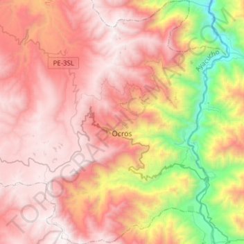 Ocros topographic map, elevation, terrain