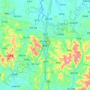 新县 topographic map, elevation, terrain