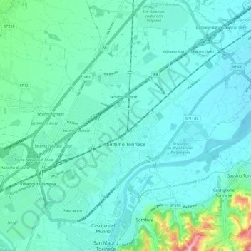 Settimo Torinese topographic map, elevation, terrain