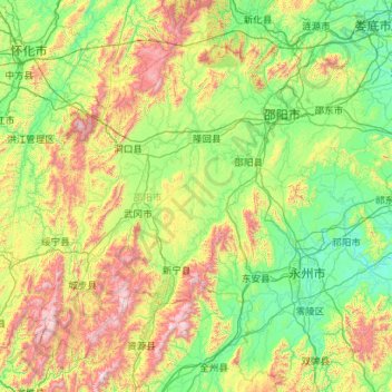 Shaoyang topographic map, elevation, terrain