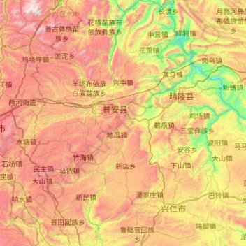 普安县 topographic map, elevation, terrain
