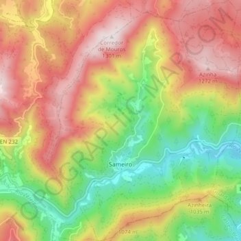 Sameiro topographic map, elevation, terrain