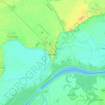 Kovin topographic map, elevation, terrain