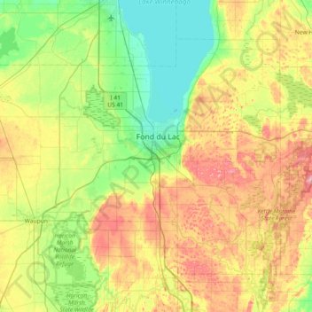 Fond du Lac County topographic map, elevation, terrain