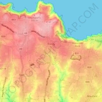 Trinity topographic map, elevation, terrain