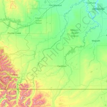 Belly River topographic map, elevation, terrain
