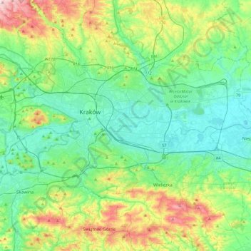 Krakow topographic map, elevation, terrain