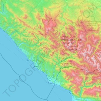 Resort Town of Sochi (municipal formation) topographic map, elevation, terrain
