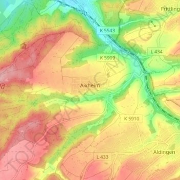 Aixheim topographic map, elevation, terrain
