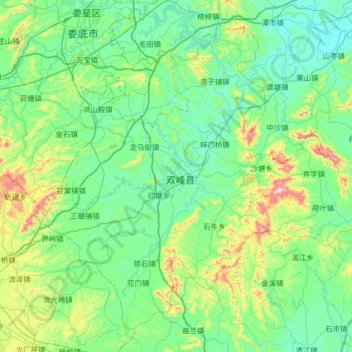 双峰县 topographic map, elevation, terrain