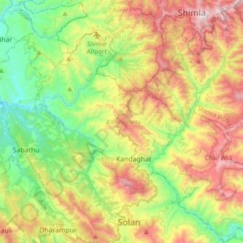 Kandaghat topographic map, elevation, terrain