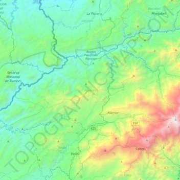 Puyango topographic map, elevation, terrain