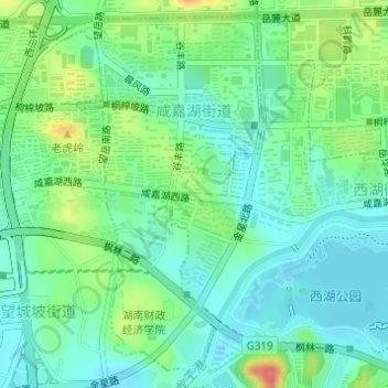 咸嘉湖街道 topographic map, elevation, terrain