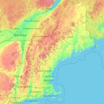 New England topographic map, elevation, terrain