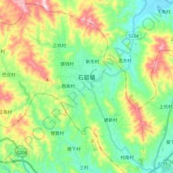 石扇镇 topographic map, elevation, terrain