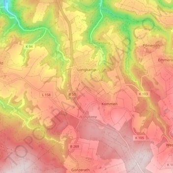 Longkamp topographic map, elevation, terrain