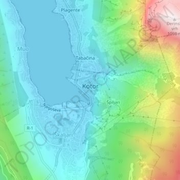 Kotor topographic map, elevation, terrain