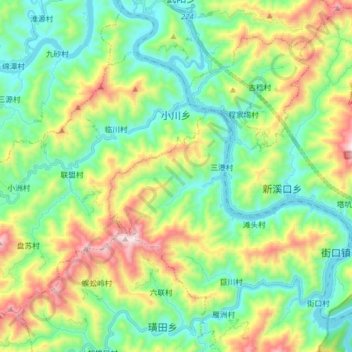小川乡 topographic map, elevation, terrain