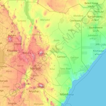 Kenya topographic map, elevation, terrain