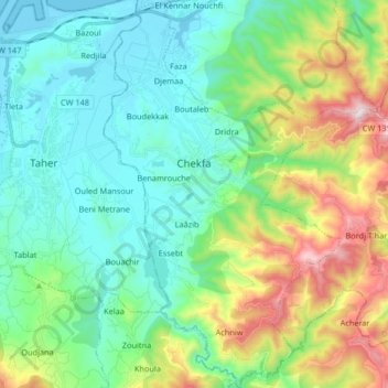 Chekfa topographic map, elevation, terrain