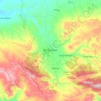 Bordj Ghedir topographic map, elevation, terrain