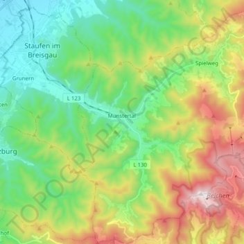 Münstertal topographic map, elevation, terrain