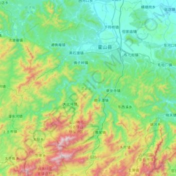 霍山县 topographic map, elevation, terrain