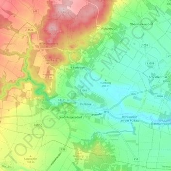 Pulkau topographic map, elevation, terrain