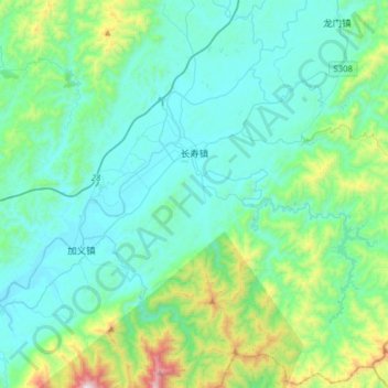 长寿镇 topographic map, elevation, terrain
