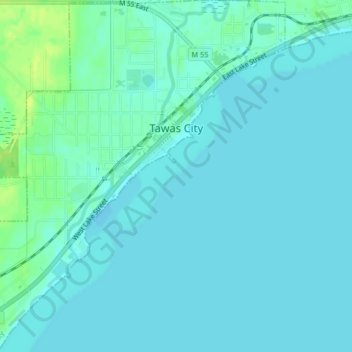 Tawas City topographic map, elevation, terrain
