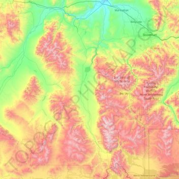 Madison River topographic map, elevation, terrain