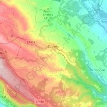 Zubiena topographic map, elevation, terrain