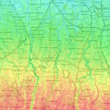 South Jakarta topographic map, elevation, terrain