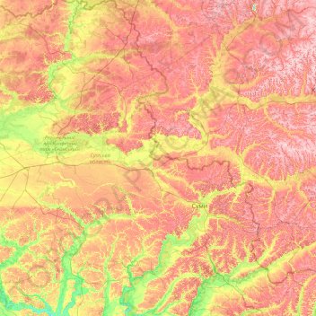 Сумская область topographic map, elevation, terrain