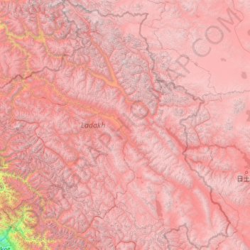 Leh District topographic map, elevation, terrain