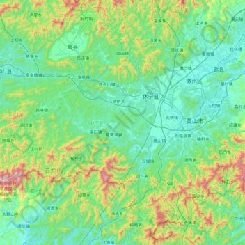 休宁县 topographic map, elevation, terrain