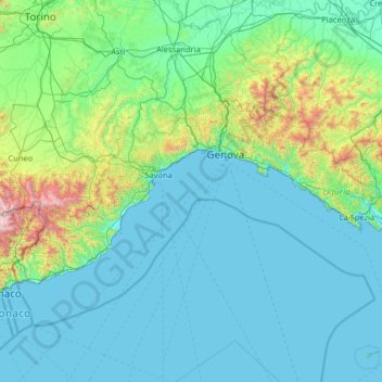 Liguria topographic map, elevation, terrain