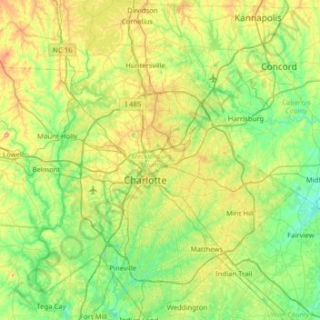 Mecklenburg County topographic map, elevation, terrain