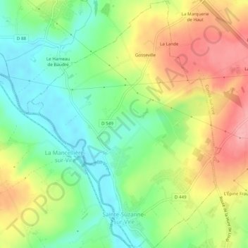 Sainte-Suzanne-sur-Vire topographic map, elevation, terrain