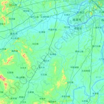 湘潭县 topographic map, elevation, terrain