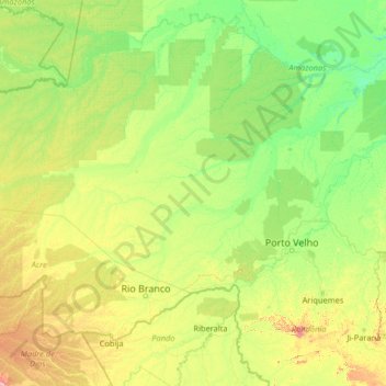 Purus River topographic map, elevation, terrain