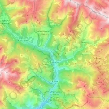 Guillaumes topographic map, elevation, terrain