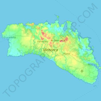 Balearische Inseln topographic map, elevation, terrain