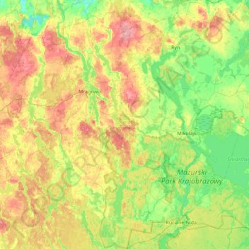 powiat mrągowski topographic map, elevation, terrain