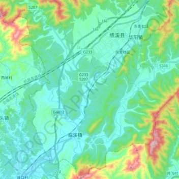 临溪镇 topographic map, elevation, terrain