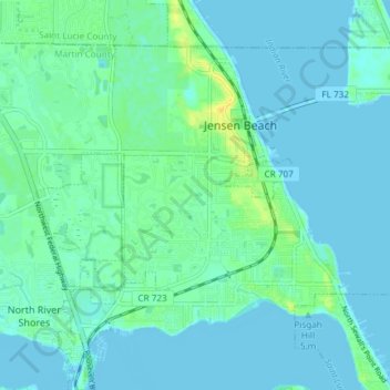 Jensen Beach topographic map, elevation, terrain