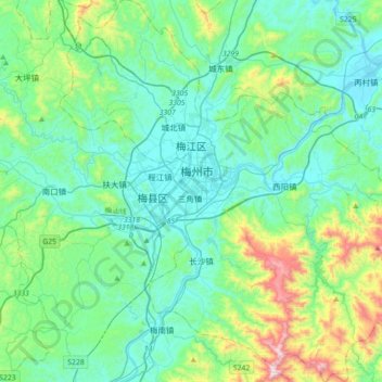 梅江区 topographic map, elevation, terrain